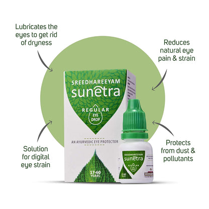 Sreedhareeyam Ayurveda Sunetra Regular Herbal Eyedrops (17-60 years age) Relieves Dryness, Redness & Itching, Cooling Daily-use Eyedrops with Rosewater, Holy Basil Leaves and Pure Honey