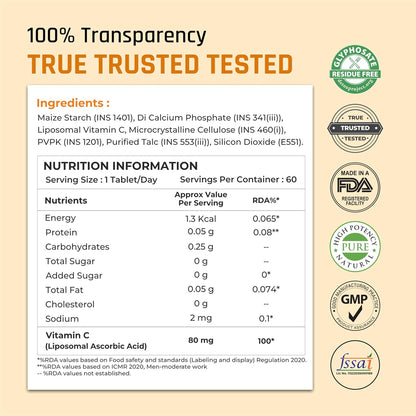 Product label with ingredients, nutrition information, and certification logos on a beige background