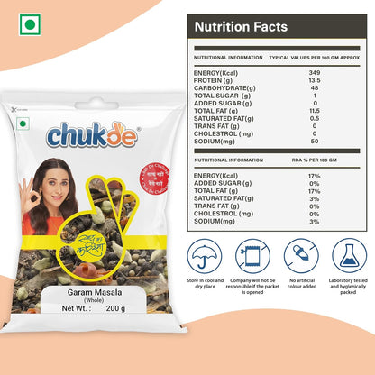 Chukde - Garam Masala Whole (7.05 OZ) .- Blend of 13 Spices - Authentic Indian Spice Blend for Rich Flavors - Ideal for Traditional Indian Dishes - Whole Blended Spice - 200 Gm