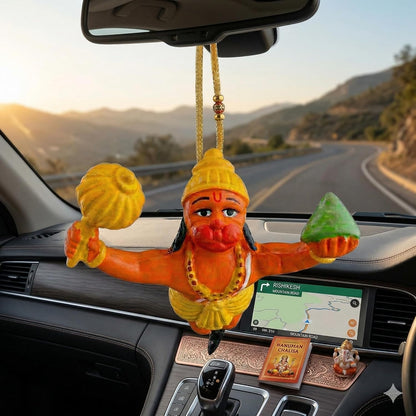 B.R STORE Flying Lord Hanuman Hanging Idol | Bajrangbali Decorative Showpiece with Thread | Religious Car Hanging & Home Temple Dcor | Hindu God Hanuman Murti