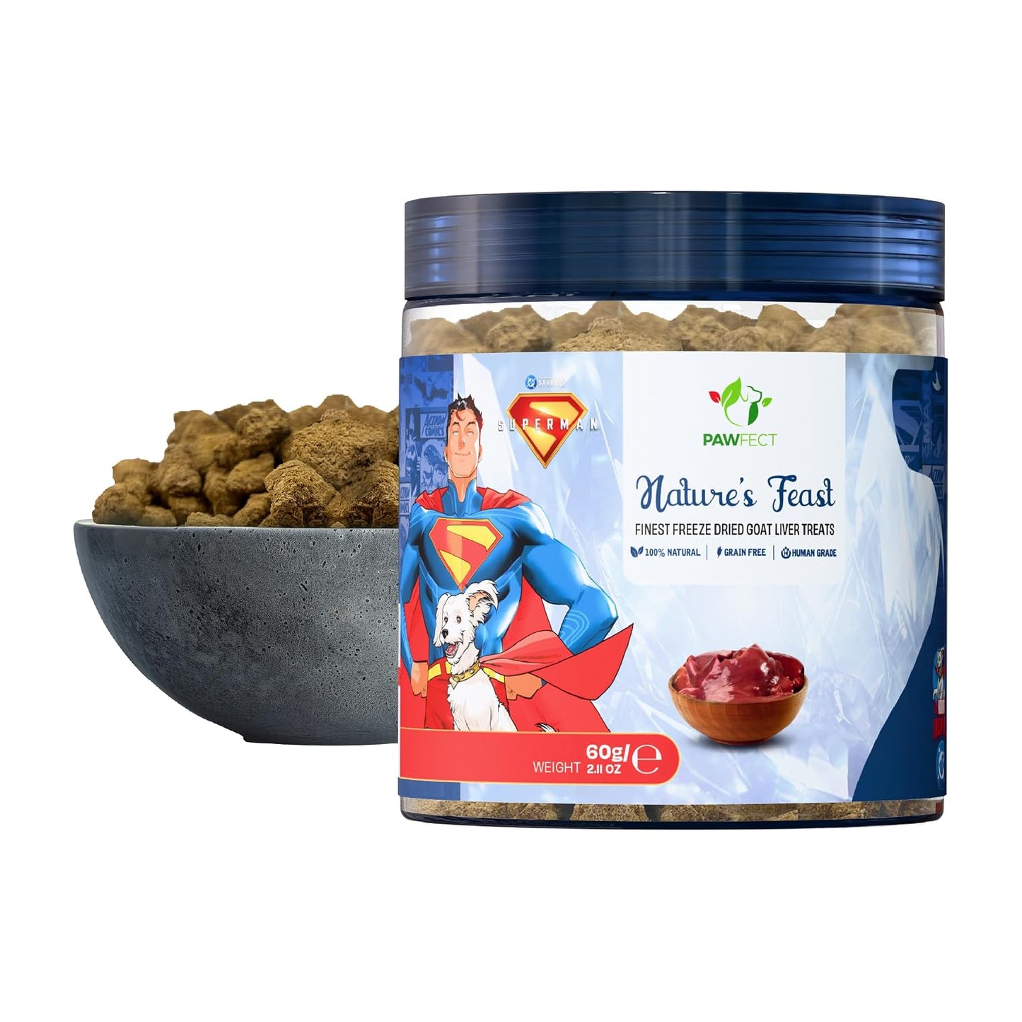 Pawfect Nature's Feast Freeze-Dried Goat Liver Treats for Dogs|Superman Edition | 100% Natural| Hypoallergenic| Easily Digestible| Multifunctional| High Protein|Low Fat Training Treats(50g/1.76oz)