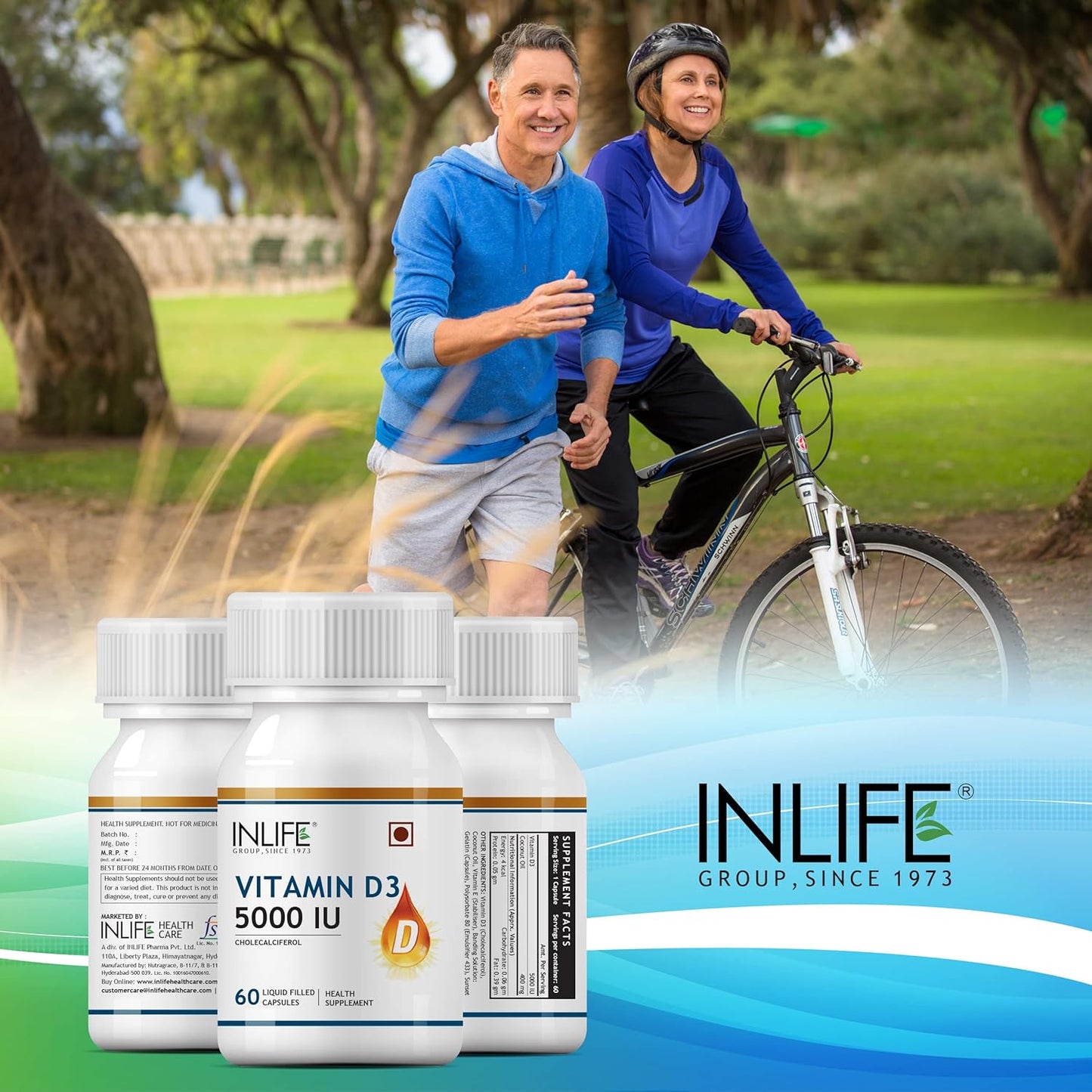 INLIFE Vitamin D3 5000 IU Cholecalciferol with Extra virgin Coconut Oil Supplement for Better Absorption| For both Men & Women| supports Immunity, Bones & Muscle health| Pack of 1-60 Soft gels.