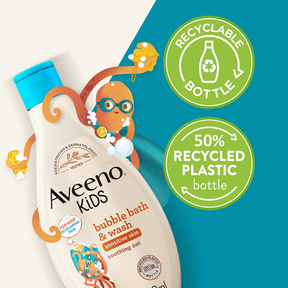Aveeno Baby KIDS Bubble Bath & Wash 250ml | Enriched with Soothing Oat Extract | Foam Body Wash Developed for Your Little Superhero | 123456