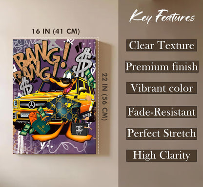 Luxury Street Pop Art Duck Canvas Wall Art Painting For Living Room | Money & Success Graffiti Style Wall Painting | Modern Wall Décor for Home & Office, 41x56 cm