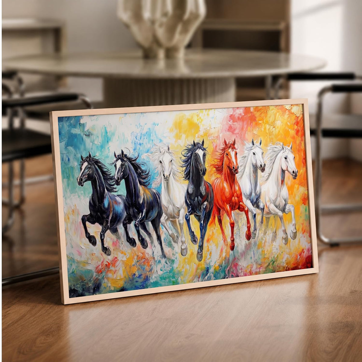 7 Horse Vastu Wall Painting (Landscape Collection) (Natural, Design 12, 13x19 Inch)