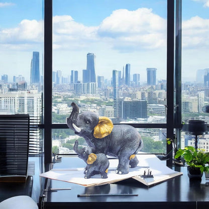 Polyresin 6" Elephant with Baby Statue for Home Decor – Vastu & Feng Shui Good Luck Symbol – Decorative Showpiece for Entryway, Living Room, Office, Gift (Black)
