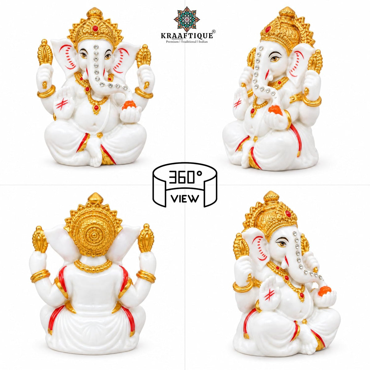 Maha Ganapati Idol White Marble Statue, Matte Finish Ganesh Murti for Puja, Mandir, Home Decor, Ganesh Chaturthi, Diwali, Festive Decoration & Religious Gifting