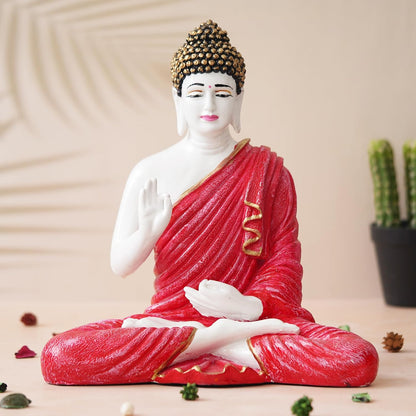 Red Resin Handcrafted Blessing Lord Buddha Idol | Serene Home, Office Decor | Perfect for Offices, Meditation Rooms | Gift for Housewarmings, Diwali