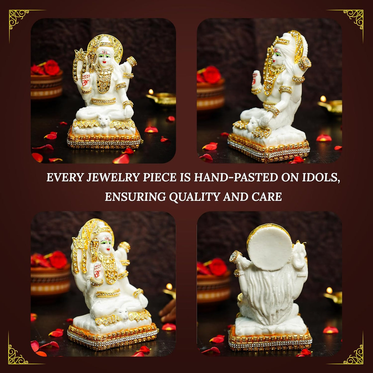 White Marble Dust Lord Shiva Idol for Home (5 inch) | Jewellery Embellished Lord Siva Statue for Pooja Room, Home Decor and Office Desk | Resin Shiv Ji Murti | Sitting Bholenath Murti for Gift