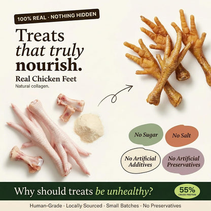 Whisker and Wilde Dehydrated Chicken Feet | Dog Treats | Natural Glucosamine for Joint Health | Dental Chew | Collagen-Rich | Single Ingredient | 80g