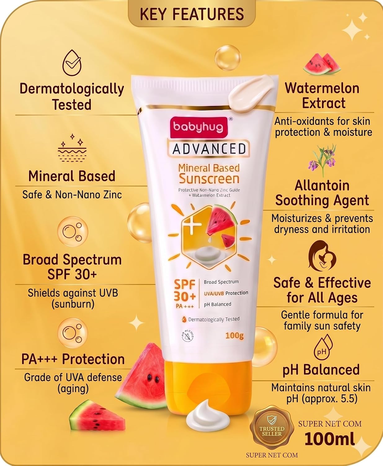BABYHUG Advanced Mineral Based Sunscreen Lotion with SPF 30 +, PA+++,UVA/UVB Protection 100ML(Pack Of 1)