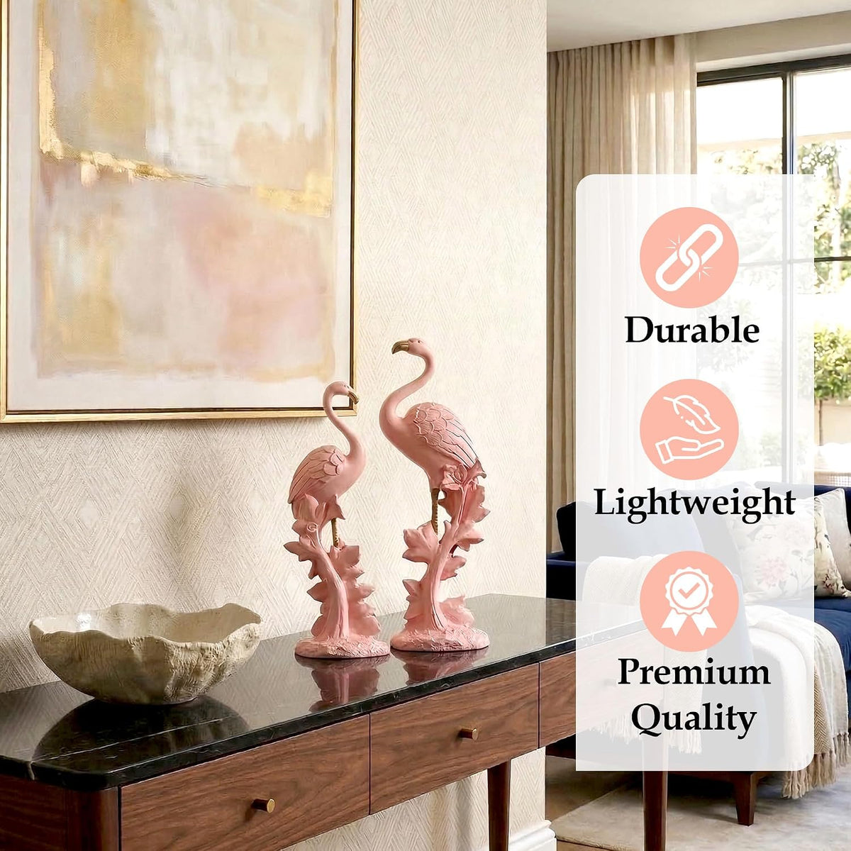 3x9 Inch Flamingo Figurines Idol for Decor & Giffting Item | Set of 2 Resin Loveing Bird Showpiece for Home Decor, Office Table | Pink