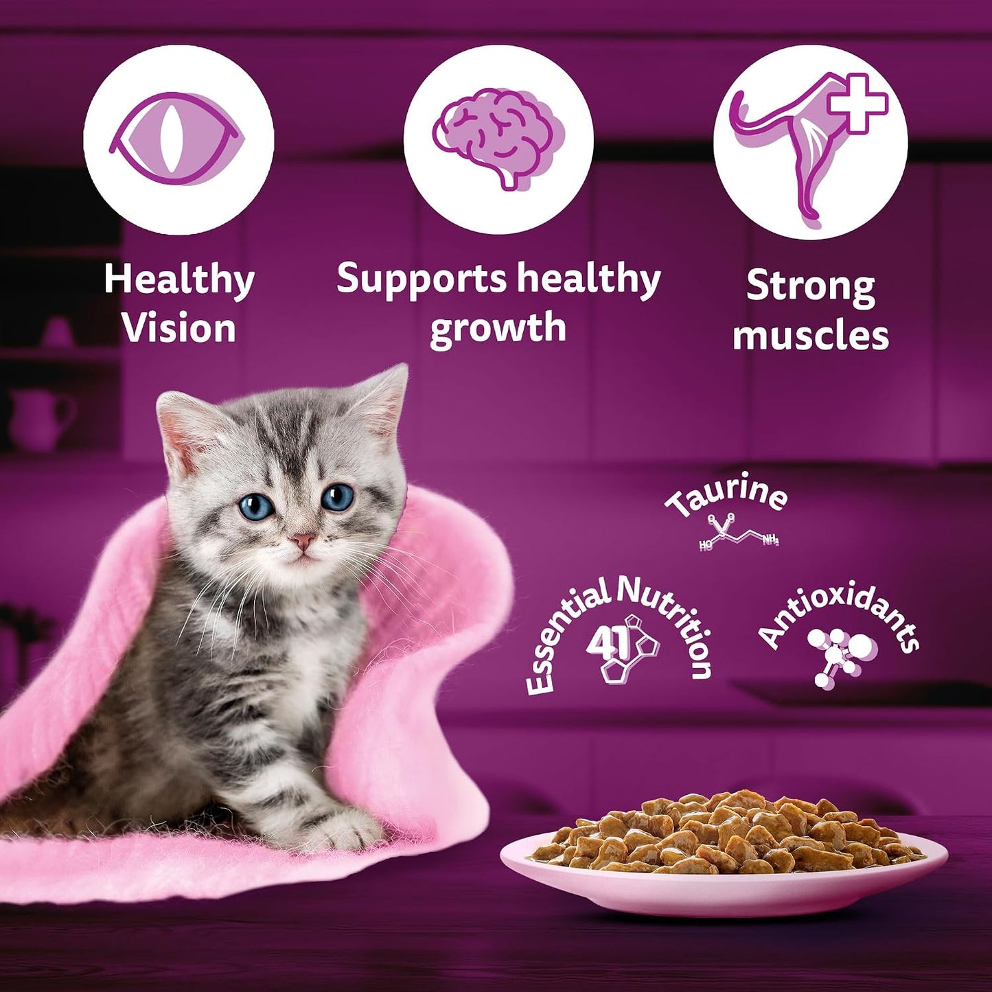 Whiskas Junior Kitten (2-12 Months) Wet Cat Food, Chicken in Gravy, 80 g Hydrating Food Made With Real Chicken, 100% Complete & Balanced Nutrition for Kittens