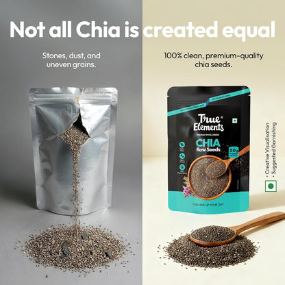 True Elements Raw Chia Seeds 500g - Dirt & Stone Free Premium Chia Seeds | 30 days pack | High Fibre & Plant Protein | Helps with Weight Management | Good for Summer Hydration | Super Seeds for Smoothies, Oats & summer Drinks