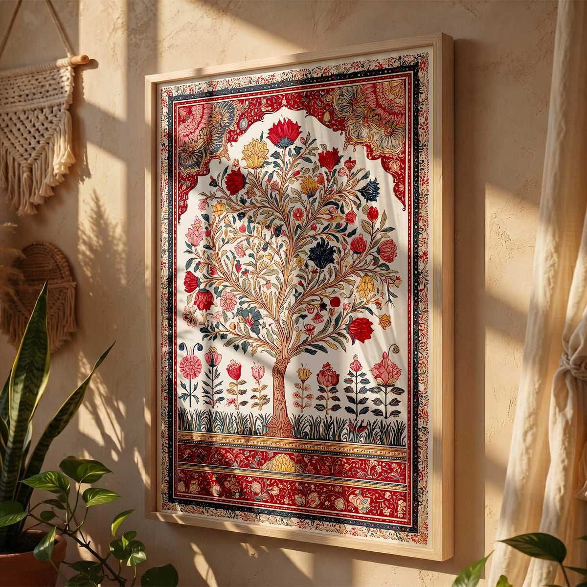 Living Room Bed Room Hotel Wall Decor | Decorative Indian Traditional Madhubani Wall Art Home Decor Painting poster With Frame | Digital Reprint (14X20 inch)