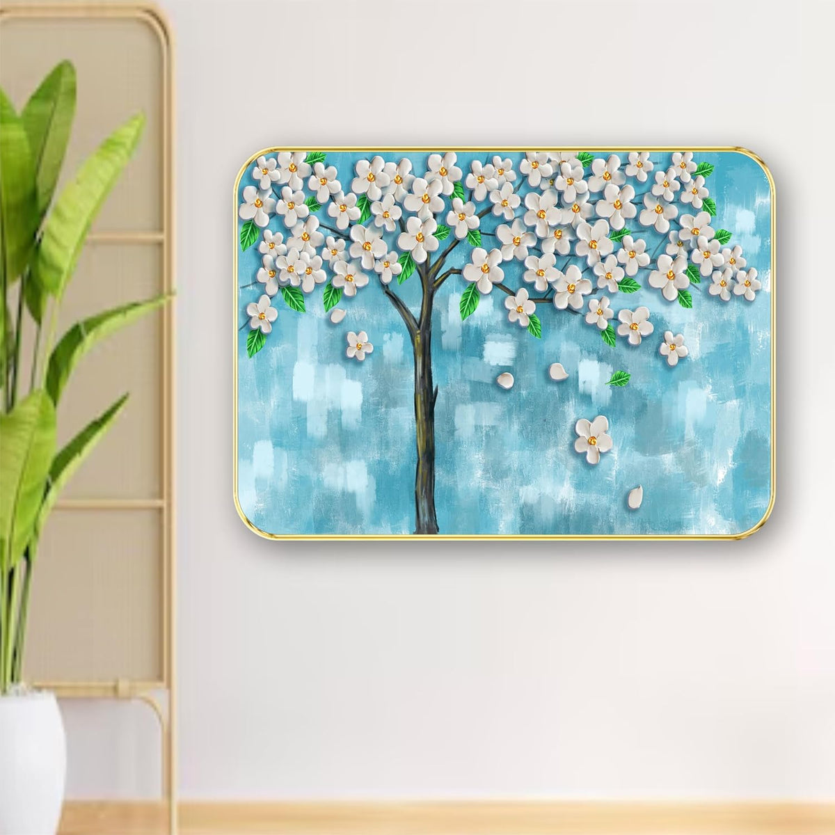 Flower modern art Premium Sparkle Lamination Finished Surface Golden Slim Frame (13 x 19 Inch) For Home/Office/Hotel painting MG-613
