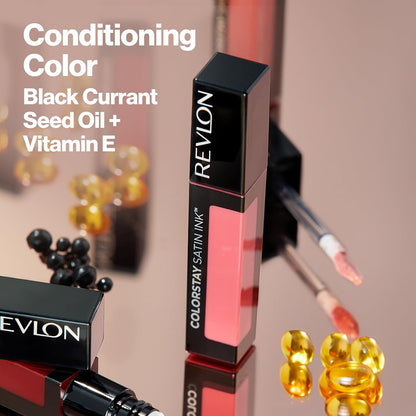 REVLON ColorStay Satin Ink Crown Jewels Liquid Lipstick, Longlasting & Waterproof Lipcolor, Moisturizing Creamy Formula Infused with Black Currant Seed Oil, 036 Royal Amethyst, 0.17 fl oz.