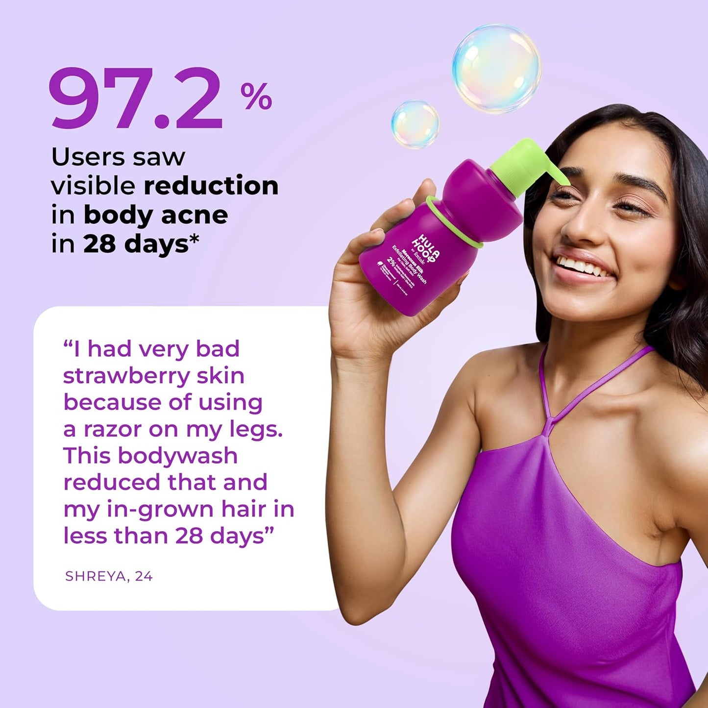 Hula Hoop Exfoliating Body Wash by Foxtale | 2% Salicylic Acid + Zinc PCA | Reduces Body Acne, Strawberry Legs & Tan | Exfoliates & Moisturizes to Reveal Smooth & Bump-free Skin | 250ml