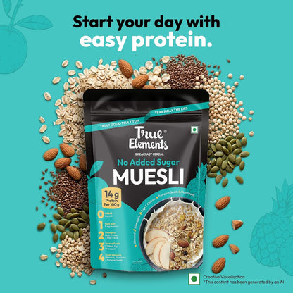 True Elements Muesli Sugar Free 1.2 kg - 100% Wholegrain Muesli | No Added Sugar | Diet Food for Weight Management | Healthy and Quick Breakfast | Millet Muesli - 18% Jowar | HIgh Protein