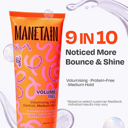 MANETAIN Volume Curl Gel 50ml for Curly & Wavy Hair | Flaxseed Curl Defining Gel with Medium Hold | Anti-Frizz & Moisturizing Styling Gel | Lightweight, CG-Friendly Hair Gel for Defined Curls