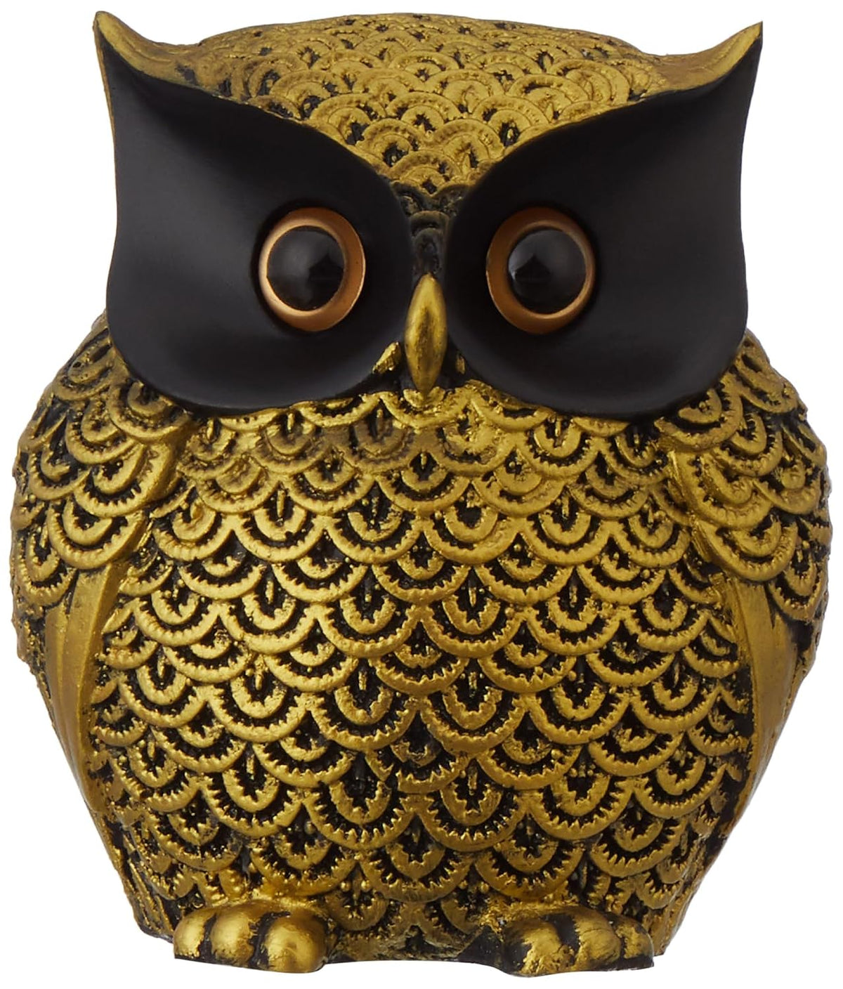 Modern Classy Happy Owl Resin Art Figure Handicraft Resin Showpiece (Pack of 1, Black and Golden)