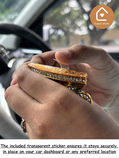 Yaa Catchy Lord Ganesha Car Dashboard Idol & Crystal Stones Lotus Base Design Hindu God Ganpati.Believed to Protect and Bless Travelers on Their Journeys. (Color)