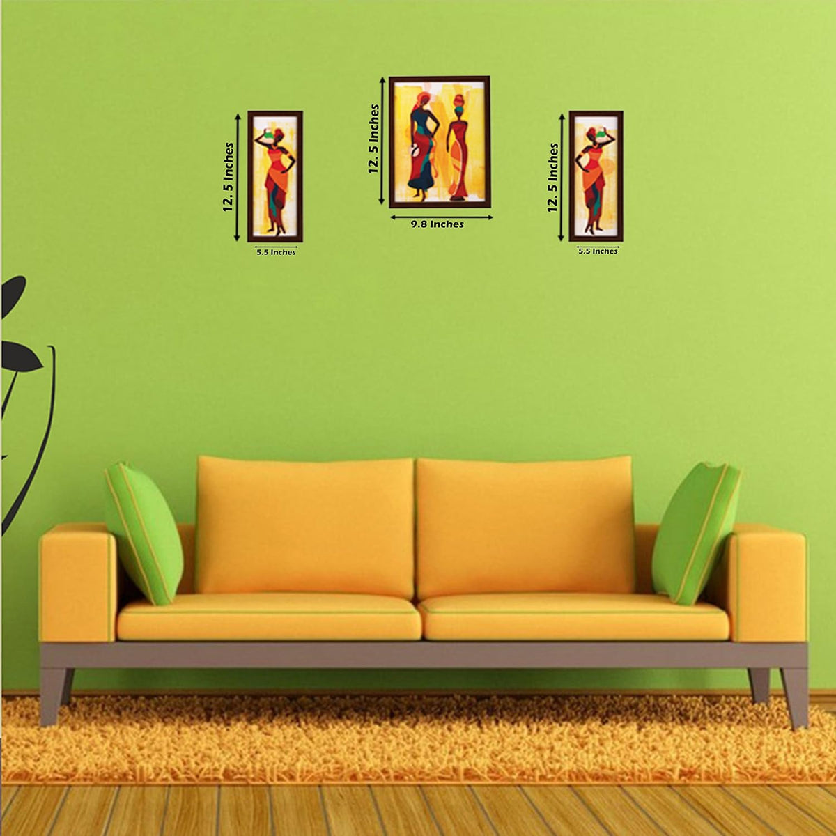 3 Pc Set Of Still Life Paintings Without Glass 5.2 X 12.5, 9.5 X 12.5, 5.2 X 12.5 Inch (6 X 13, 10.2 X 13, 6 X 13 INCH, Brown)