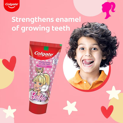 Colgate Kids Toothpaste For 6+ Years, Barbie, Strawberry Flavour, Gentle Protection Tooth Paste With 50% Lesser Abrasive Formula For Protecting Against Cavities, Enamel Protection- 80G (Pack of 2)