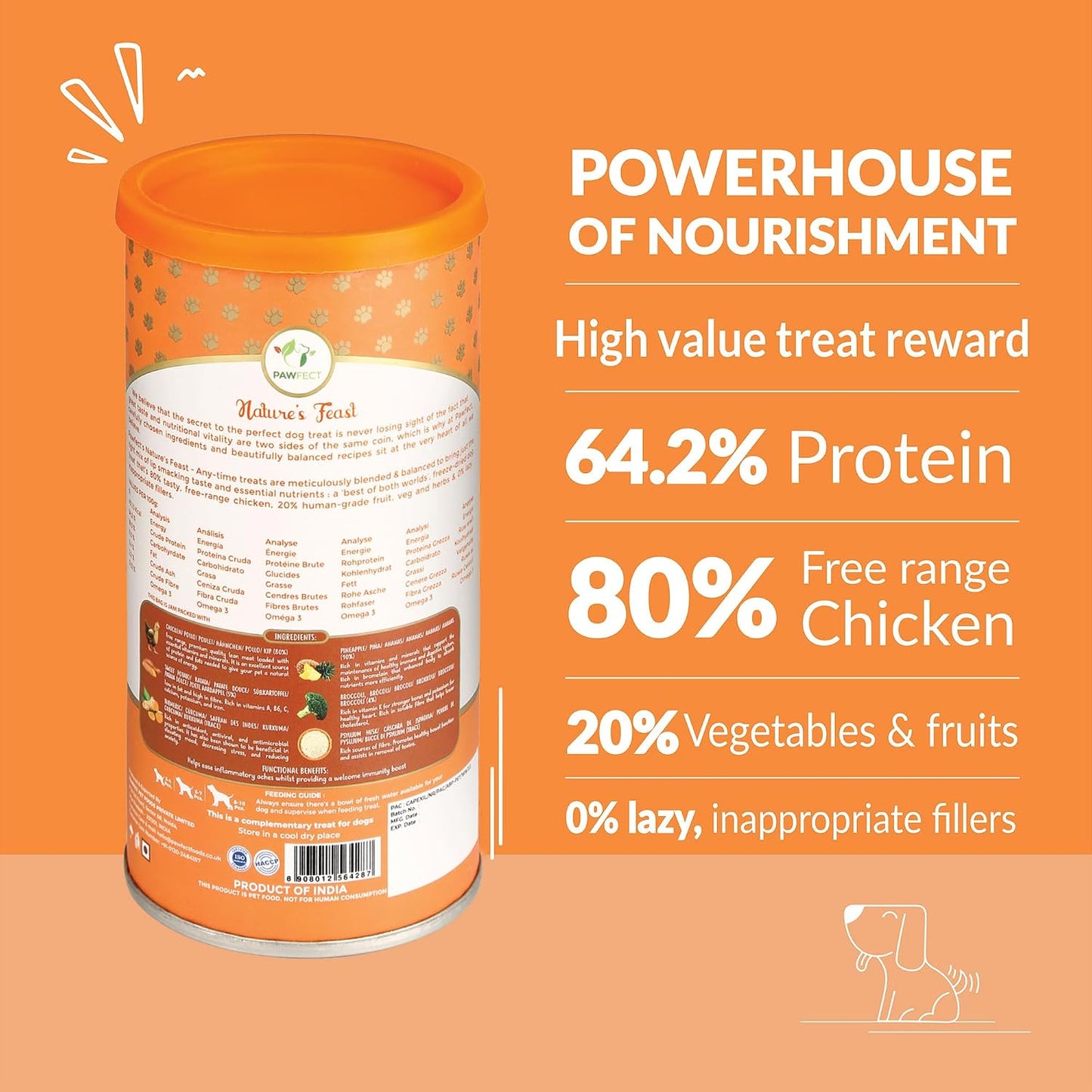 Pawfect Nature's Feast Tropical Twist Freeze-Dried Chicken Treats for Dogs - 80% Chicken, 20% Tropical Fruits & Veggies - 100% Natural - Grain-Free, High Protein Training Treats (50g/1.76oz)