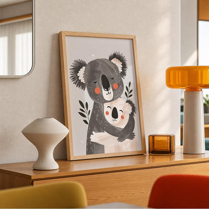 Koala Wall Art for Home Decor, Framed Animal Painting for Bedroom, Living Room & Kids Room, Cute Koala Pair Illustration, Black Frame, Aesthetic Wall Décor (DGN14-Natural10x13 inch)
