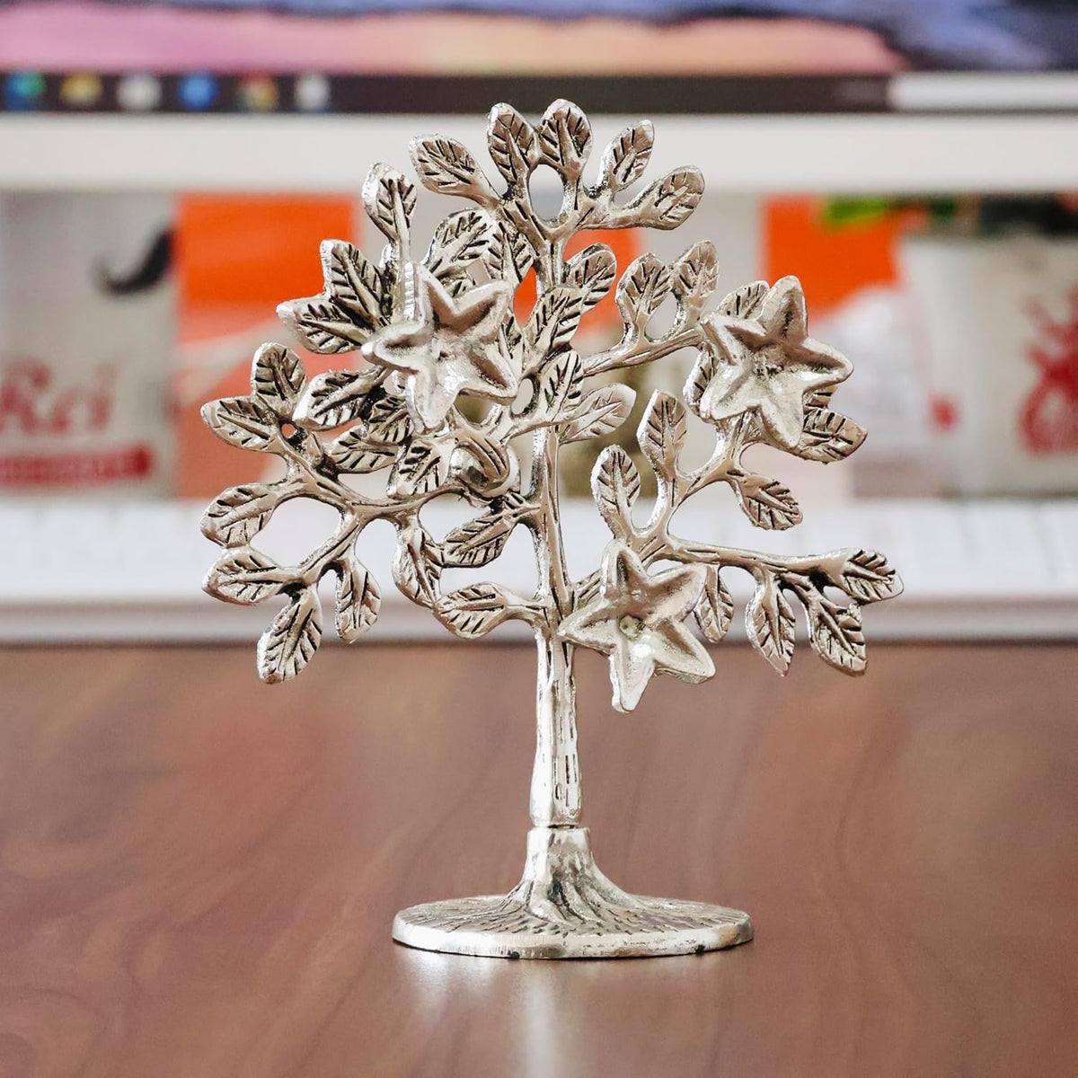 Metal Kalpavriksha Tree Showpiece Trees of Life - Home Decor - Gift for Good Luck Vastu and Fengshui - Best in Living Room Table Decoration with Antique Polish Silver