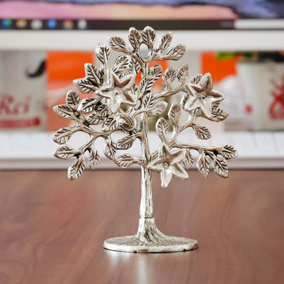 Metal Kalpavriksha Tree Showpiece Trees of Life - Home Decor - Gift for Good Luck Vastu and Fengshui - Best in Living Room Table Decoration with Antique Polish Silver