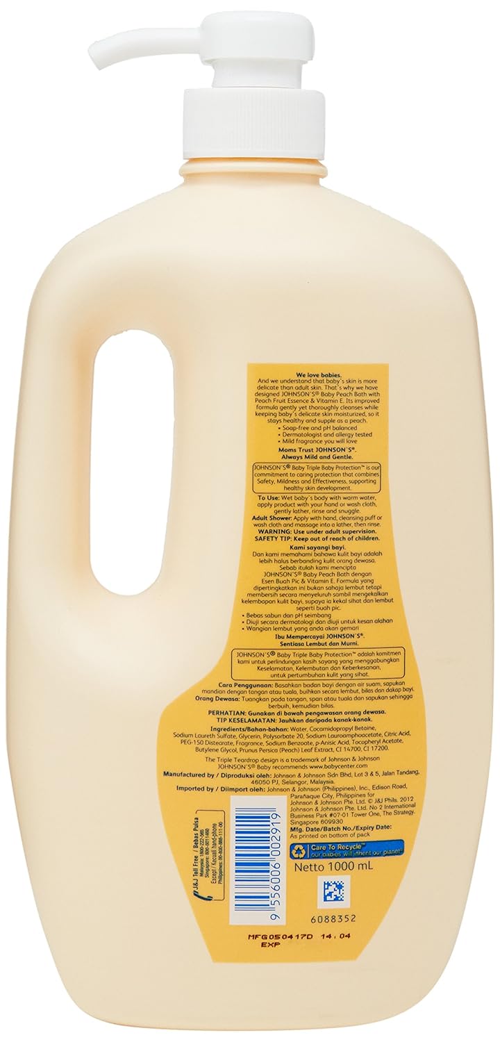 Johnsons Baby Bath Peach | No Added Sulphates, Parabens, Dyes, Phalhates | 1000ml