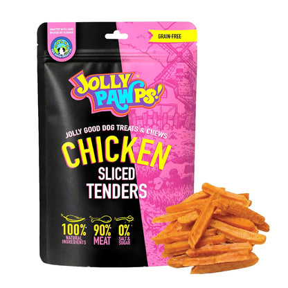 Jolly Pawps Chicken Sliced Tenders Dog Treat – 90% Prime Cut Meat, Lab Tested, Grain Free, 0% Salt or Sugar, Dog Treats for Adult Dogs & Puppies 85g