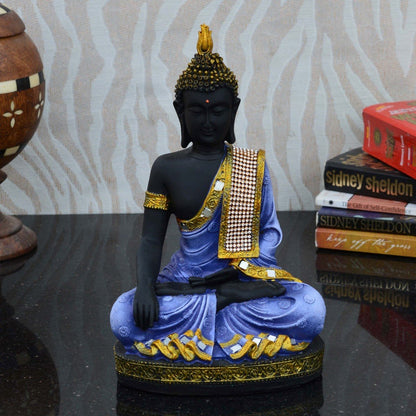 eCraftIndia Meditating Lord Buddha Polyresin Statue (17.5 cm x 12.5 cm x 27.5 cm, Blue and White)