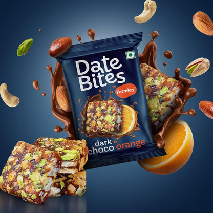 Farmley Date Bites Assorted Pack 60g (20g x3) | Classic, Dark Choco Orange & Coffee Rush | Dry Fruit Bites with Almonds, Cashews & Pista | Gluten Free, No Refined Sugar | Healthy Snack with Honey & Ghee
