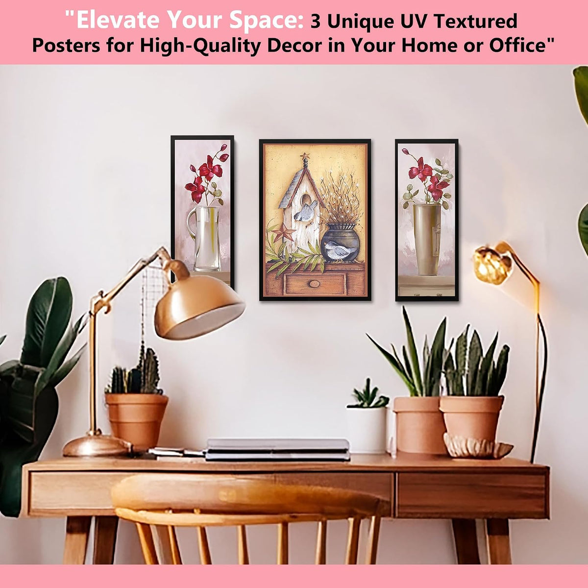 Wall Painting Frames For decor, Pictures Frame For Living Room, Home Decoration, Bedroom, Set of 3, 1pc- 23 x 30 cm, 2pc- 12.5 x 30 cm (Design 15)