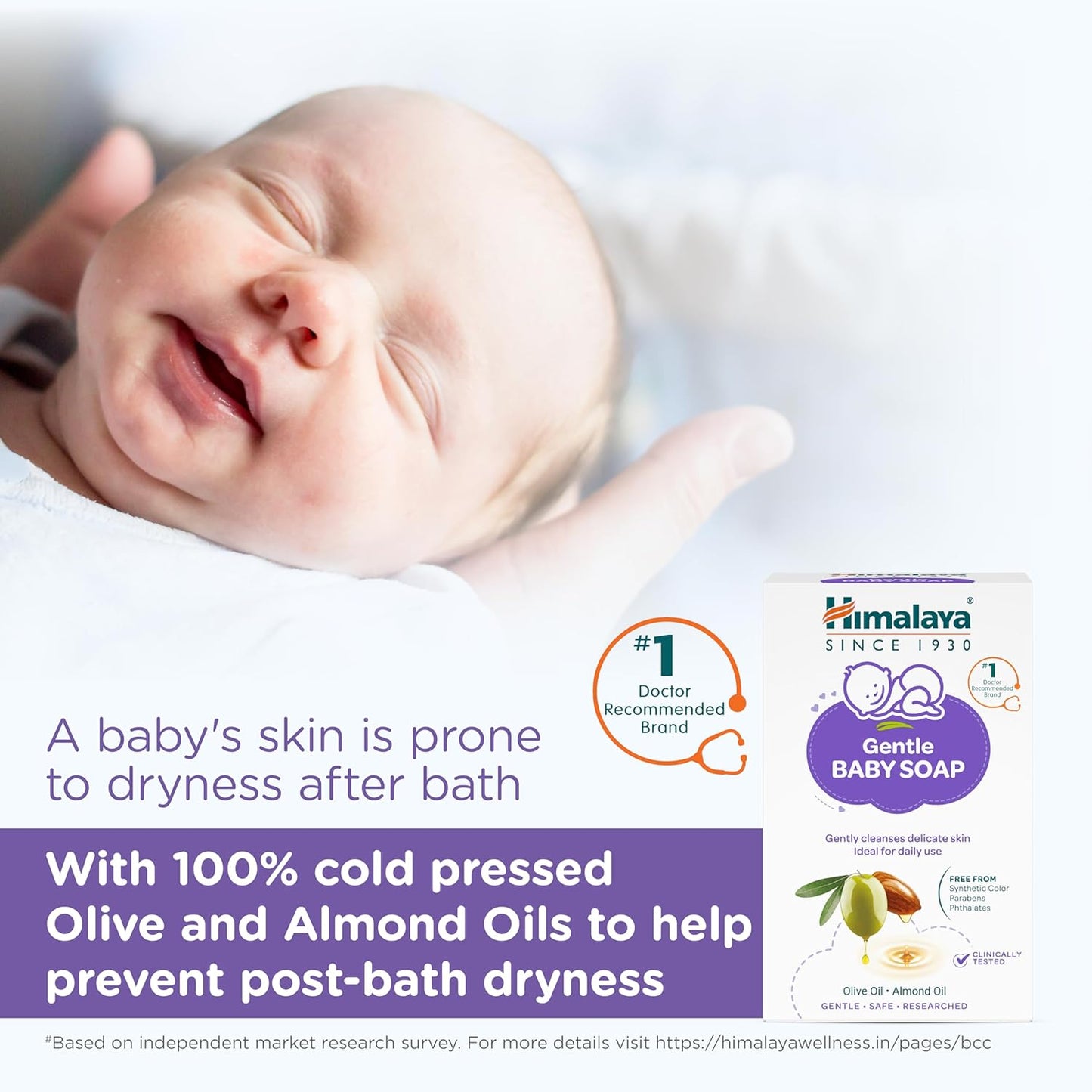 Himalaya Gentle Baby Soap for Newborns | No Post Bath Dryness - 125g | Gentle Cleansing With Phyto-Oil Complex of 100% Natural Oils of Almond & Olive| #1 Doctor Recommended Brand