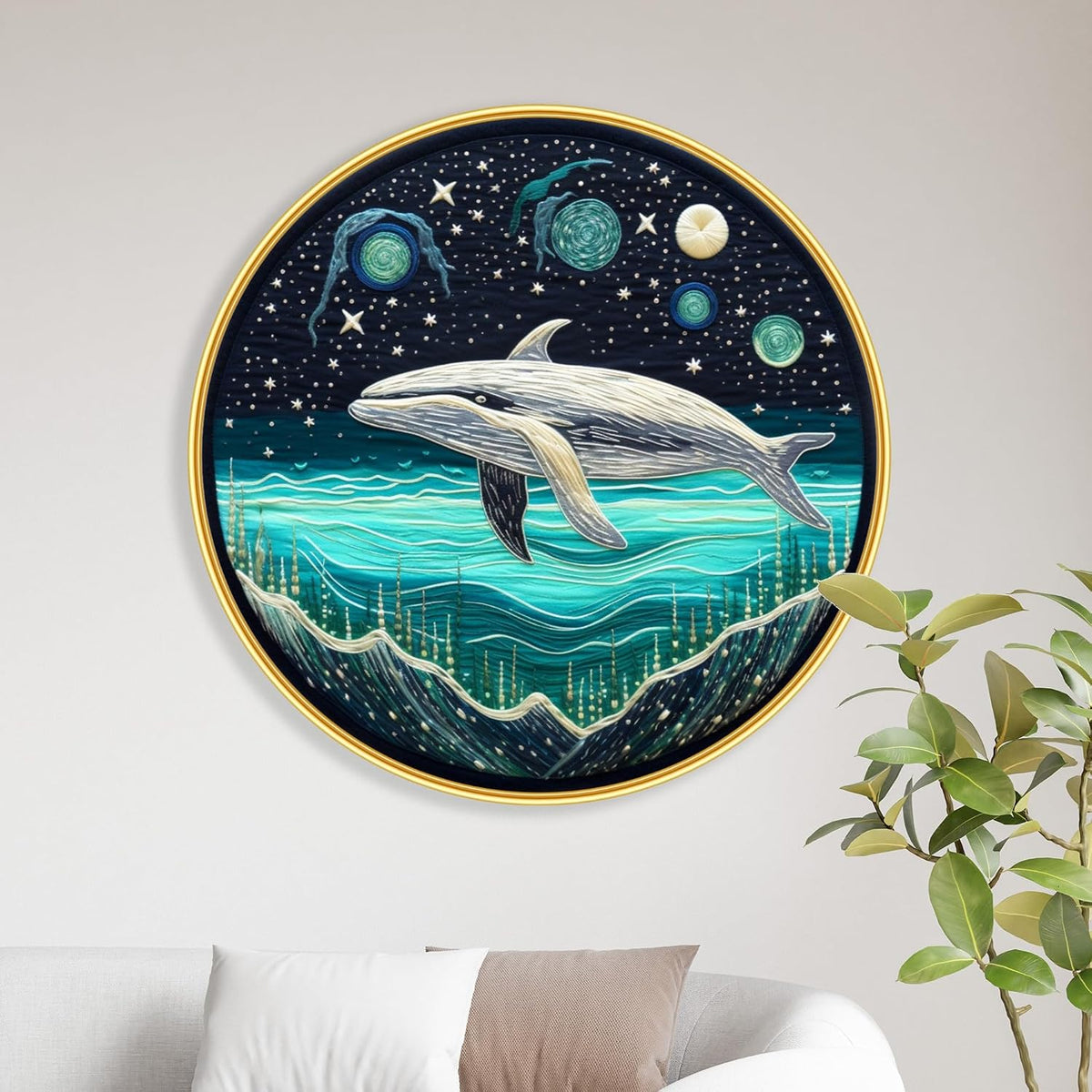Dolphin modern art Premium Sparkle lamination Golden Slim Frame 50.8 cm x 50.8 cm Large Size, For Home/Office/Hotel painting GRL-37
