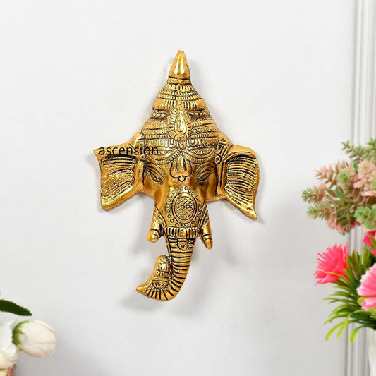 Golden Metal Ganesha ji Statue,Ganpati Wall Hanging Sculpture Lord Ganesh Idol Lucky Feng Shui Wall Decor and Gifting