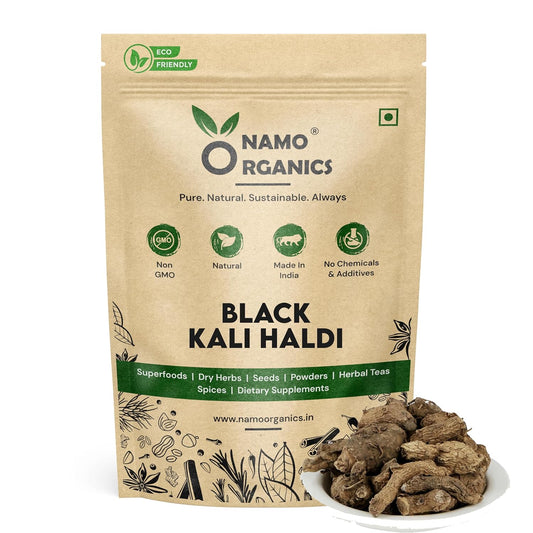 Namo Organics - Kali Haldi Turmeric Original - 150gm - Dried Black Turmeric | kali haldi ki ganth For Pooja | Raw and Natural