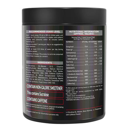 MuscleBlaze Pre Workout Crea-Xtreme (Berry Lime, 200g, 20 Servings) | 3000 mg Creatine Monohydrate, 200mg Caffeine, 200mg Theanine, 2000mg Beta Alanine