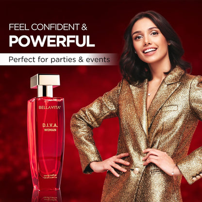 Bella Vita Luxury Women Diva Eau De Parfum Liquid Perfume With Bergamot, Black Currant, Lily, Musk, Floral, Fruity Long Lasting Edp Fragrance Scent 100 Ml