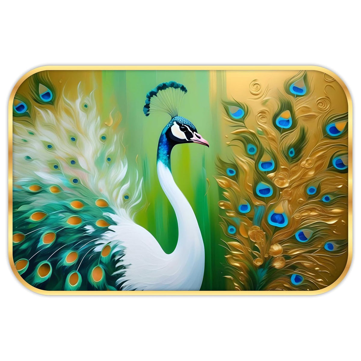 beautiful peacock modern art Premium Sparkle Lamination Finished Surface Golden Slim Frame 35 cm x 28 cm Large Size, For Home/Office/Hotel painting KG57
