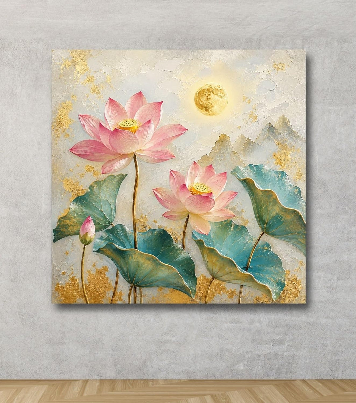 Lotus Flower Painting for Wall Vastu (15+ DESIGNS) Framed Lotus Canvas Painting for Living Room, Bedroom | Nature Floral Wall Art with Multiple Design Variations (Pink Multi Lotus, 18x18 Inch, Framed)