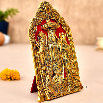 Metal Plated Ram Darbar Wall Hanging and Table Top Lord Ram, Laxman, Sita & Hanuman Showpiece Idol Statue for Home Decor Office Pooja Room Article Decorative Showpiece
