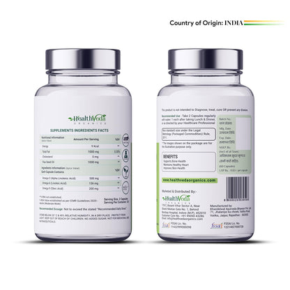 Zephivo Health Veda Organics Vegan Omega 3-6-9 Flaxseed Oil (1000mg) for Healthy Bones, Hair & Skin| 60 Veg Soft Gel Capsules for Both Women & Men