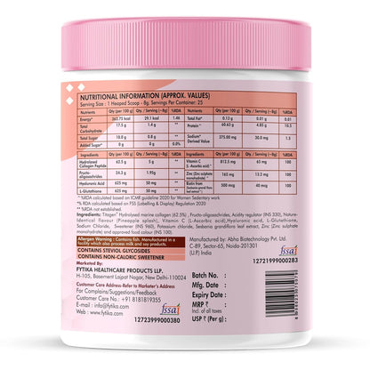 Nutritional information label on a supplement container with a pink lid.