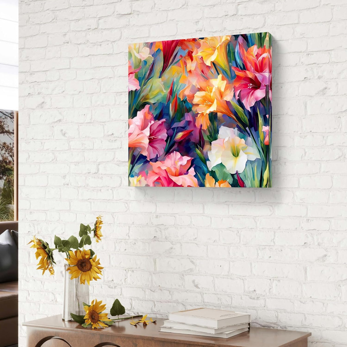 Vibrant Floral Canvas Wall Art, Colourful Lily Flowers Painting, Modern Home Decor, Living Room Artwork 20 Inch x 20 Inch CVM-38085