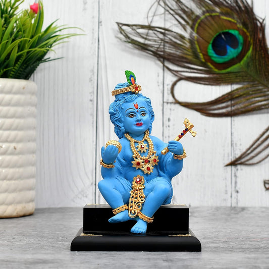 Laddoo Gopal with Flute Idol | Bal Gopal Murti Car Dashboard | Baby Krishna Statue | Little Kanha Figurine for Home Temple